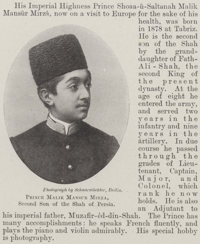 Prinz Malik Mansur Mirza, Zweiter Sohn des Schahs von Persien von English Photographer
