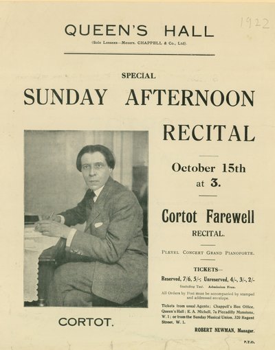 Programm für Cortot Abschiedskonzert von English Photographer