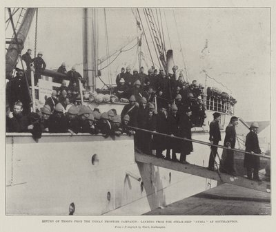 Rückkehr der Truppen von der indischen Grenzkampagne, Landung vom Dampfschiff Nubia in Southampton von English Photographer