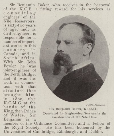 Sir Benjamin Baker, KCMG, ausgezeichnet für Ingenieurleistungen beim Bau des Nil-Damms von English Photographer
