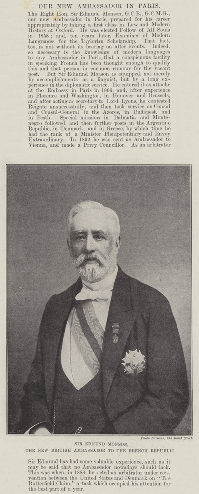 Sir Edmund Monson, der neue britische Botschafter in der Französischen Republik von English Photographer