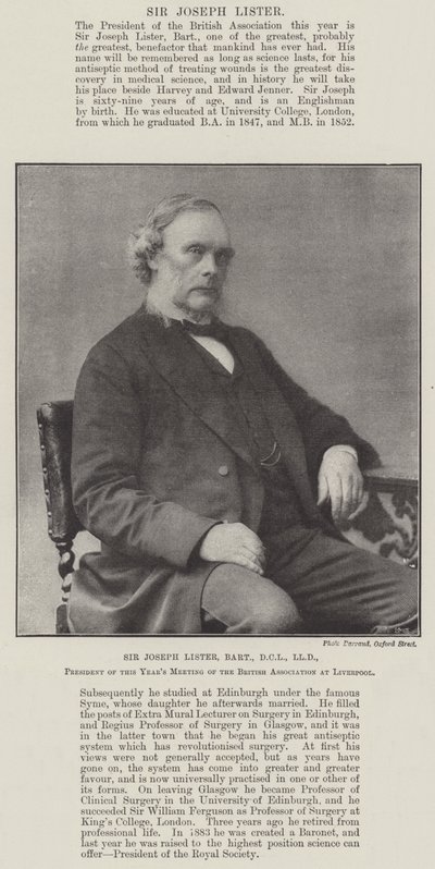 Sir Joseph Lister, Baronet, DCL, LLD, Präsident des diesjährigen Treffens der British Association in Liverpool von English Photographer