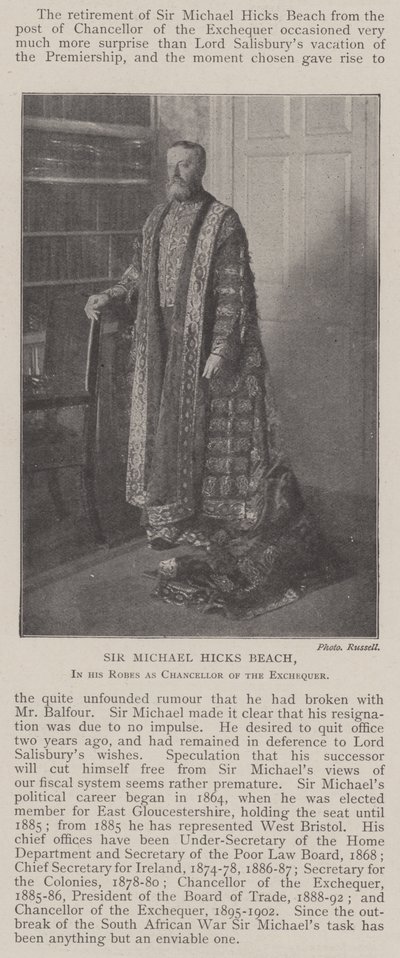 Sir Michael Hicks Beach, in seiner Robe als Schatzkanzler von English Photographer