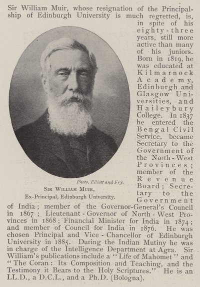 Sir William Muir, ehemaliger Rektor der Universität Edinburgh von English Photographer