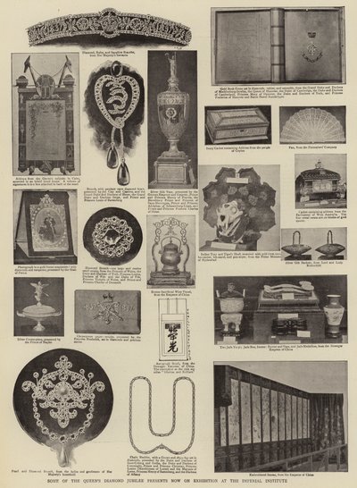 Einige der Diamantjubiläumsgeschenke der Königin, die jetzt im Imperial Institute ausgestellt sind von English Photographer