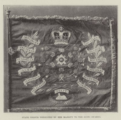 Staatsfarbe, präsentiert von Ihrer Majestät an die Scots Guards von English Photographer