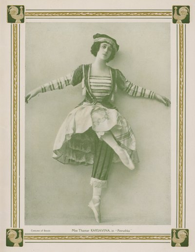 Tamara Karsavina, russische Primaballerina, in einer Ballets Russes Produktion von Igor Strawinskys Ballett Petruschka von English Photographer