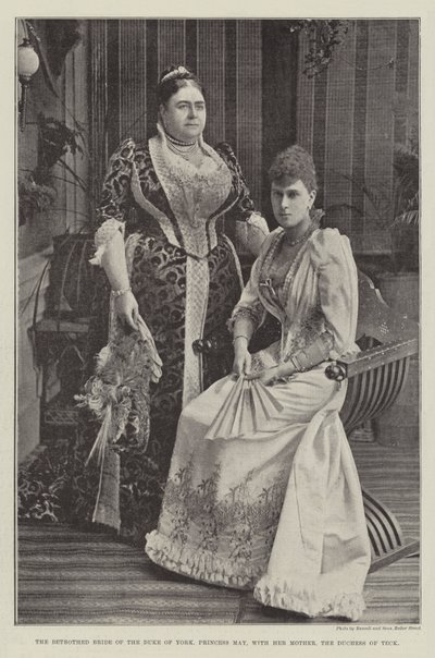 Die verlobte Braut des Herzogs von York, Prinzessin May, mit ihrer Mutter, der Herzogin von Teck von English Photographer
