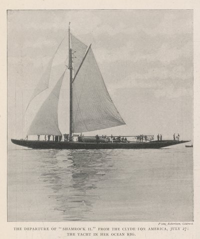 Die Abreise der Shamrock II von der Clyde nach Amerika, 27. Juli, die Yacht in ihrer Ozean-Ausrüstung von English Photographer