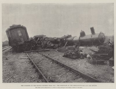 Das Unglück des Madrid-Express in der Nähe von Dax, die Trümmer des Speisewagens und der Lokomotive von English Photographer
