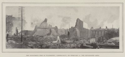 Das verheerende Feuer in Waterbury, Connecticut, am 2. Februar, das verwüstete Gebiet von English Photographer