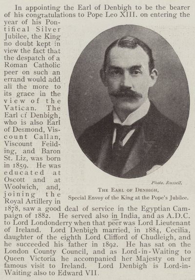 Der Earl of Denbigh, Sondergesandter des Königs beim Jubiläum des Papstes von English Photographer