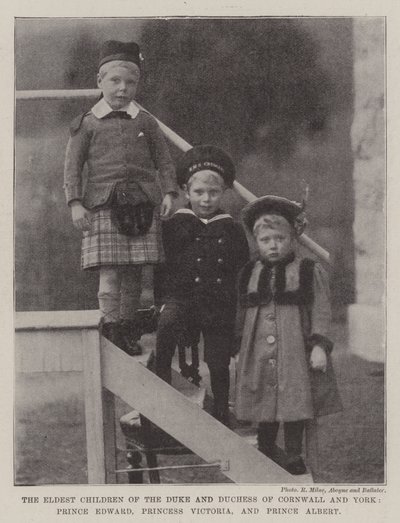 Die ältesten Kinder des Herzogs und der Herzogin von Cornwall und York, Prinz Edward, Prinzessin Victoria und Prinz Albert von English Photographer