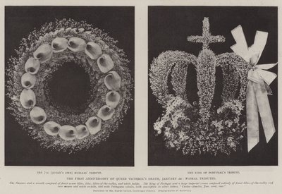 Der erste Jahrestag des Todes von Königin Victoria, 22. Januar, Blumengaben von English Photographer