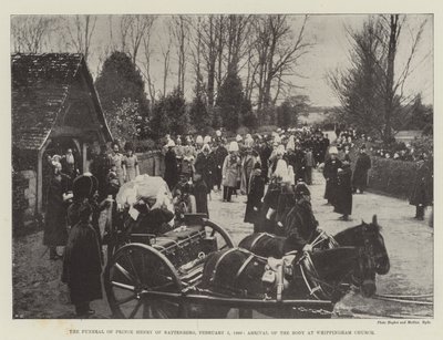 Die Beerdigung von Prinz Heinrich von Battenberg, 5. Februar 1896, Ankunft des Leichnams in der Whippingham-Kirche von English Photographer