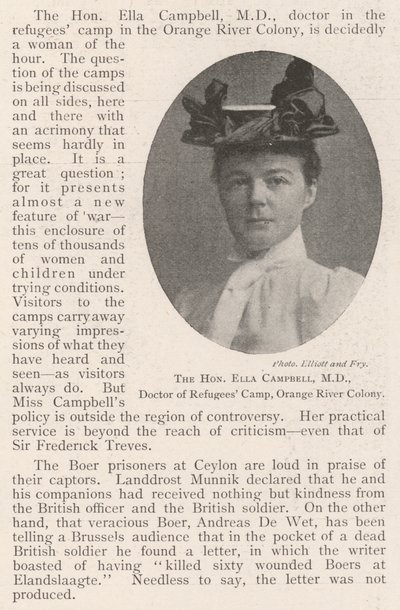 Die ehrenwerte Ella Campbell, MD, Ärztin des Flüchtlingslagers, Orange River Colony von English Photographer