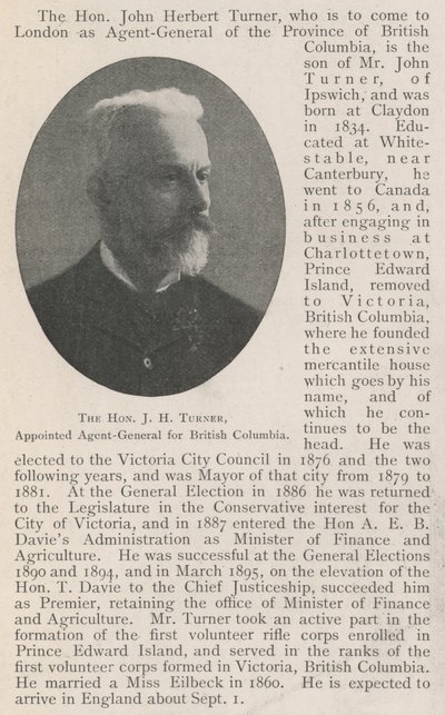 Der ehrenwerte J. H. Turner, zum Generalagenten für British Columbia ernannt von English Photographer