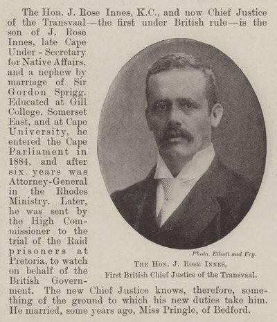 Der ehrenwerte J Rose Innes, erster britischer Oberrichter des Transvaal von English Photographer