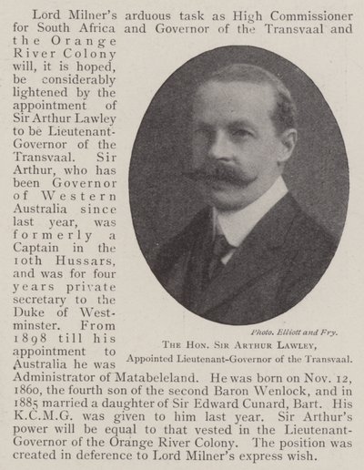 Der ehrenwerte Sir Arthur Lawley, zum Vizegouverneur des Transvaal ernannt von English Photographer