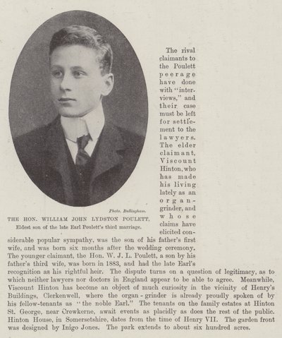 Der ehrenwerte William John Lydston Poulett, ältester Sohn der dritten Ehe des verstorbenen Earl Poulett von English Photographer