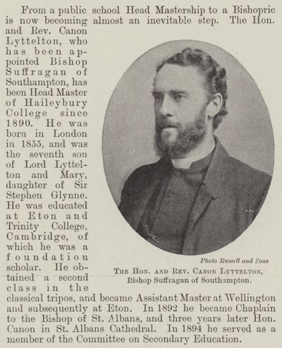 Der ehrenwerte und Reverend Canon Lyttelton, Bischof Suffragan von Southampton von English Photographer