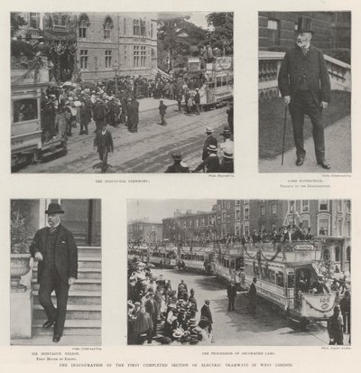 Die Einweihung des ersten fertiggestellten Abschnitts der elektrischen Straßenbahnen in West-London von English Photographer