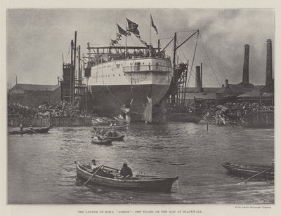 Der Stapellauf der HMS Albion, das Schiff auf dem Slip in Blackwall von English Photographer