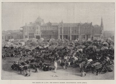 Der Aufbau einer Stadt, der Morgenmarkt, Johannesburg, Südafrika von English Photographer