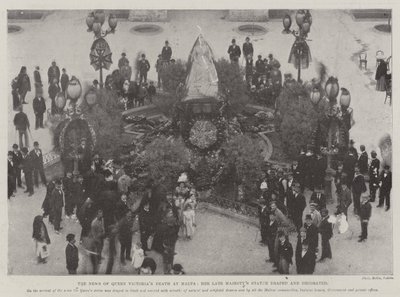Die Nachricht vom Tod Königin Victorias in Malta, die Statue Ihrer verstorbenen Majestät verhüllt und geschmückt von English Photographer