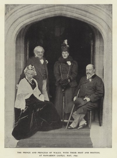 Der Prinz und die Prinzessin von Wales mit ihren Gastgebern im Hawarden Castle, Mai 1897 von English Photographer