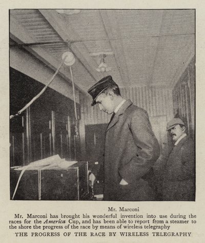 Der Fortschritt des Rennens durch drahtlose Telegrafie von English Photographer