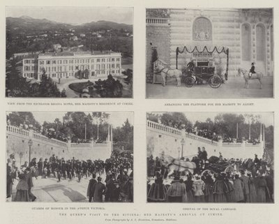 Der Besuch der Königin an der Riviera, Ihre Majestät bei der Ankunft in Cimiez von English Photographer