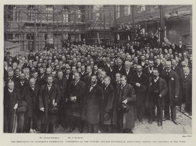 Der Wiederaufbau des Spurgeon-Tabernakels, Konferenz der Pastors College Evangelical Association zur Überprüfung des Fortschritts der Arbeiten von English Photographer