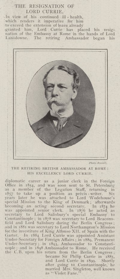 Der scheidende britische Botschafter in Rom, Seine Exzellenz Lord Currie von English Photographer