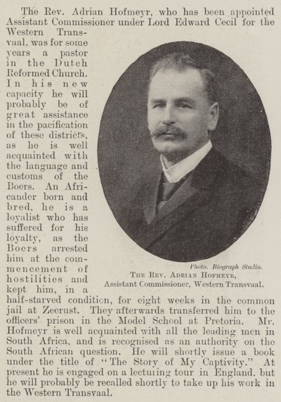 Der Reverend Adrian Hofmeyr, stellvertretender Kommissar, West-Transvaal von English Photographer