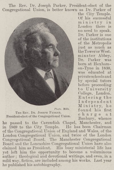 Der Hochwürdige Dr. Joseph Parker, gewählter Präsident der Kongregationalen Union von English Photographer