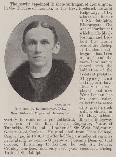 Der ehrwürdige F E Ridgeway, DD, neuer Bischof-Suffragan von Kensington von English Photographer