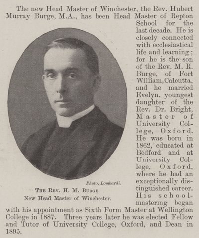 Der Reverend H M Burge, neuer Schulleiter von Winchester von English Photographer