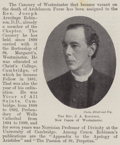 Der Reverend J A Robinson, neuer Kanoniker von Westminster von English Photographer