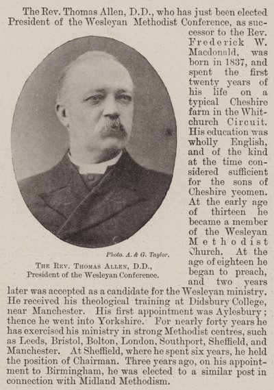Der Reverend Thomas Allen, DD, Präsident der Wesleyan Conference von English Photographer