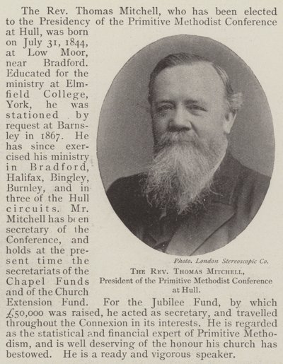 Der Reverend Thomas Mitchell, Präsident der Primitive Methodist Conference in Hull von English Photographer