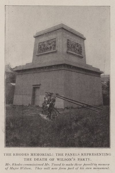 Das Rhodes-Denkmal, die Tafeln, die den Tod von Wilsons Gruppe darstellen von English Photographer
