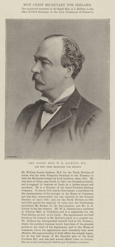 Der ehrenwerte W L Jackson, MP, der neue Chefsekretär für Irland von English Photographer