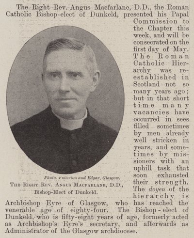 Der rechte ehrwürdige Angus Macfarlane, DD, gewählter Bischof von Dunkeld von English Photographer