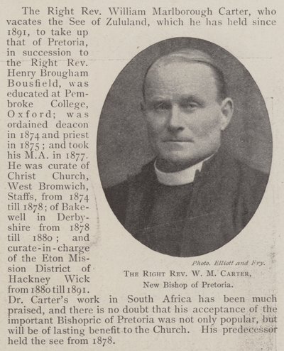 Der rechte Reverend W. M. Carter, neuer Bischof von Pretoria von English Photographer