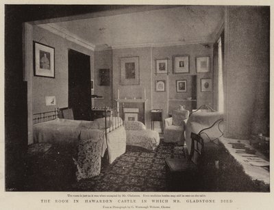 Das Zimmer im Hawarden Castle, in dem Mr. Gladstone starb von English Photographer