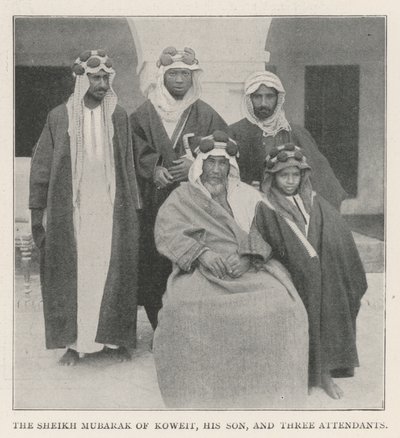 Der Scheich Mubarak von Kuwait, sein Sohn und drei Begleiter von English Photographer