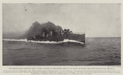 Der Torpedoboot-Zerstörer HMS Viper, der mit einer Rekordgeschwindigkeit von 35,5 Knoten oder fast einundvierzig Meilen pro Stunde fährt von English Photographer