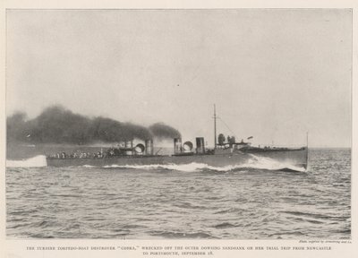 Der Turbinen-Torpedoboot-Zerstörer Cobra, vor der Outer Dowsing Sandbank auf ihrer Probefahrt von Newcastle nach Portsmouth, 18. September, gestrandet von English Photographer