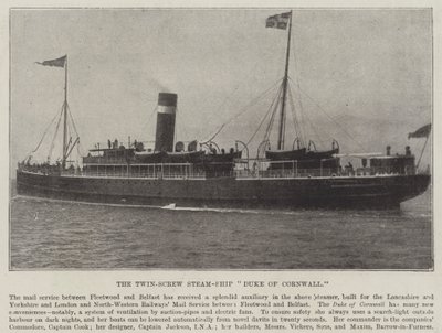 Das Doppelschrauben-Dampfschiff Duke of Cornwall von English Photographer